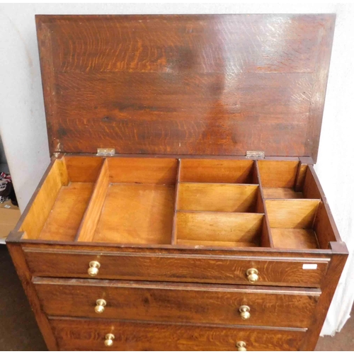 788 - 4 Drawer vintage oak set of drawers with lift up top