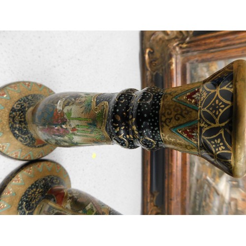 13 - Cloisonné style candlesticks - made in China