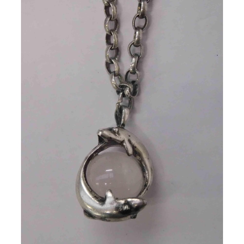 107 - 925 silver - rose quartz set - dolphin pendant & chain