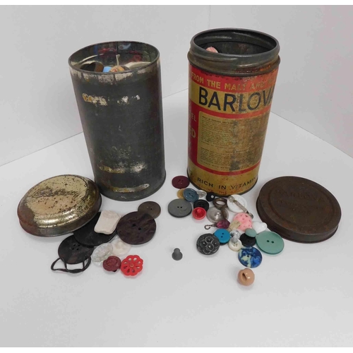 175 - Vintage - Barlova malted milk tin & Cadburys tin - including buttons