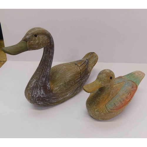 178A - Two - Vintage hand painted - wooden decoy ducks - 1 with glass eyes