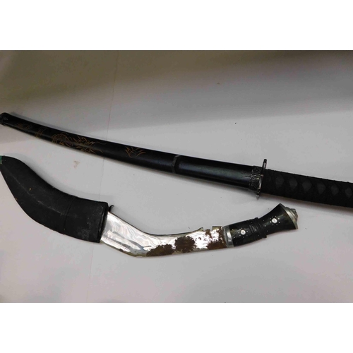 185A - Katana sword & Kukri knife with sheath