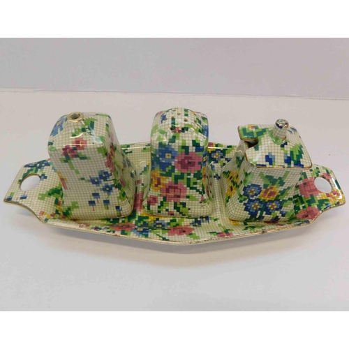 18A - Royal Winton - tapestry pattern condiment set