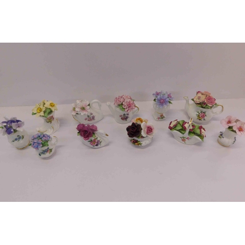 193 - Eleven - Mini porcelain flowers & vases - Royal Stratford & Royal Albert