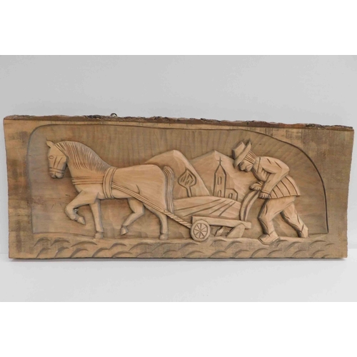 29 - Oak plaque - carved farming scene - 27