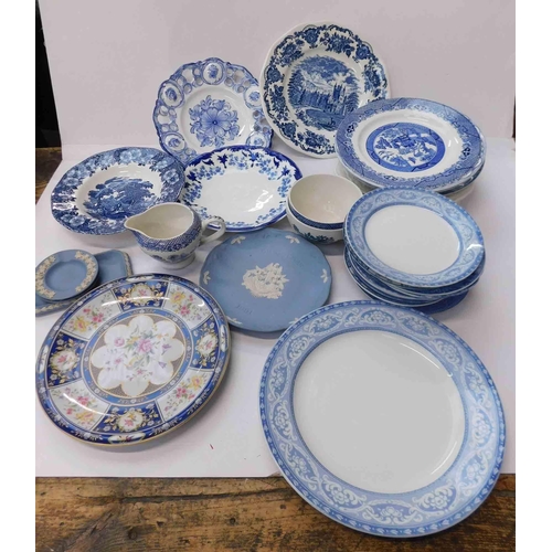 39 - Blue & white plates & ceramics - including Wedgwood