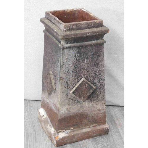 539 - Square terracotta chimney pot with diamond shapes on the sides