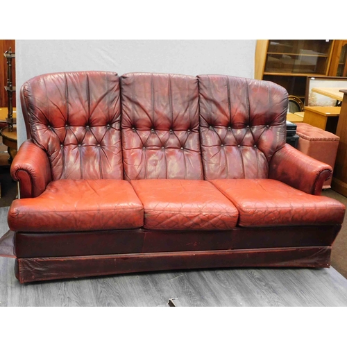 544A - Oxblood Chesterfield triple sofa