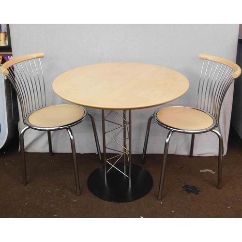 548 - Beech circular table & 2 chairs