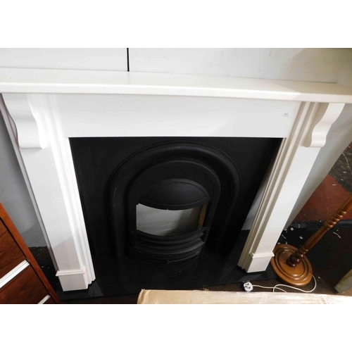 550 - Vintage style metal fireplace with marble hearth & wooden surround