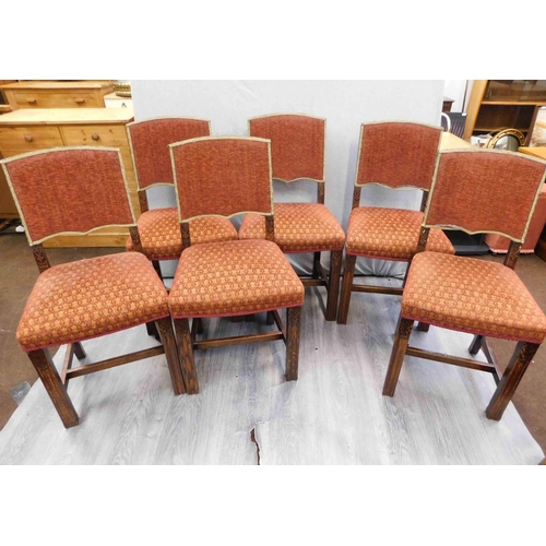 555a - 6x Vintage oak upholstered dining chairs