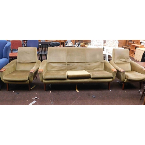 556 - Mid-century retro 3 seater settee & 2 armchairs