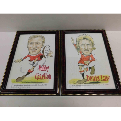 56 - Two signed caricatures - ltd. edition Denis Law 31/100 & Bobby Charlton 50/100 - framed