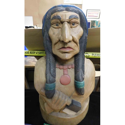 80 - Wooden - Native American Chief bust - approx 18