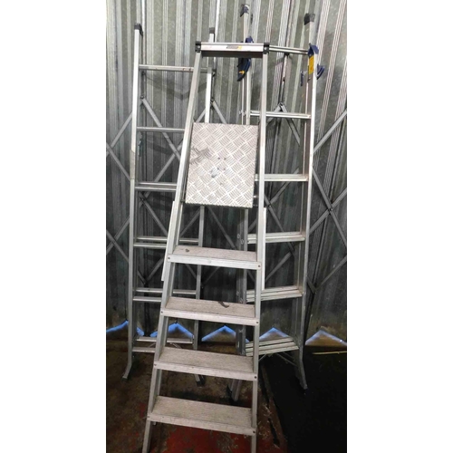 838 - 3x Assorted sets of aluminium ladders