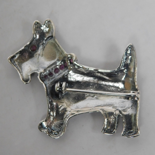 108 - Silver - enamel & marcasite set - dog brooch