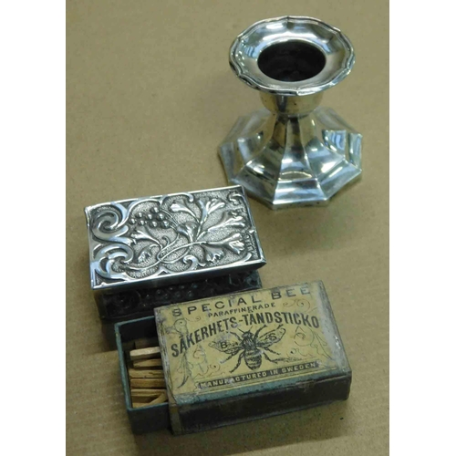 116 - Silver - matchbox cover & dwarf candlestick