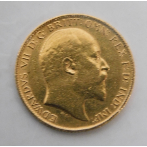 145 - 22ct Gold - Half Sovereign coin - dated 1908