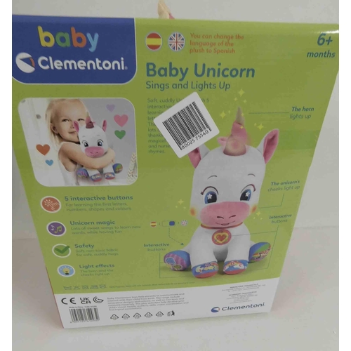 313 - New and boxed baby Clementoni 'baby unicorn' sings and lights up - 6 months+