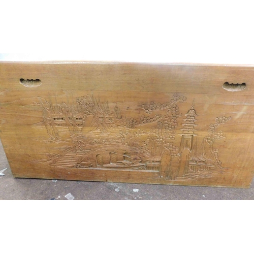 617 - Large vintage hand carved oriental style chest - approx. 39 3/4