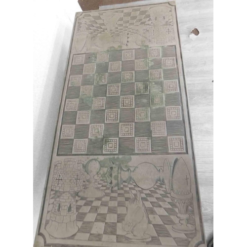 627 - Chess board metal topped table