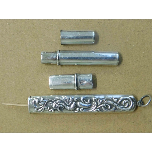 96 - Two - silver toothpick/needle cases