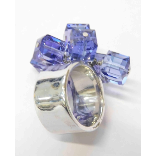 109 - 925 silver & amethyst glass - cluster ring - size M