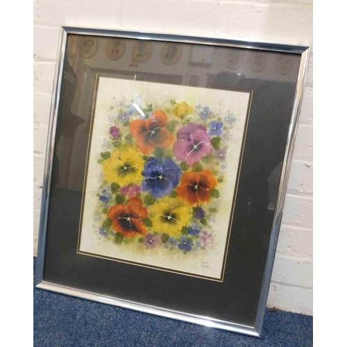 165 - Framed/signed - watercolour of pansies