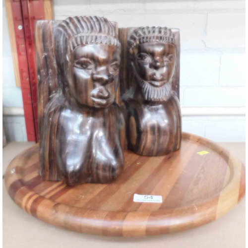 54 - Lazy Susan & African carved busts/book ends