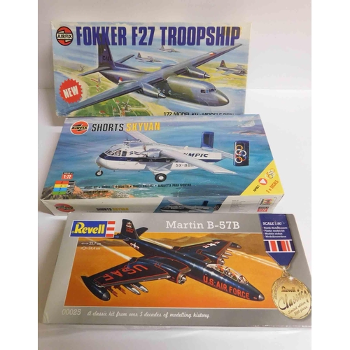 57 - Three - Model kits - two Air Fix Shorts Skyvan/Fokker F27 troopship & Revell Martin B57B - complete