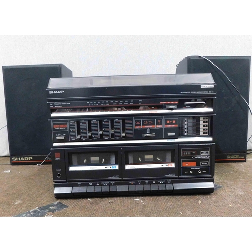 616 - Sharp vintage hifi system including vinyl player, tape deck, speakers etc.