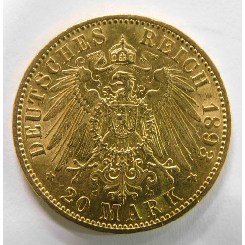 1893 dated - Antique Twenty Mark - gold German coin Wilhelm II - weight 8g