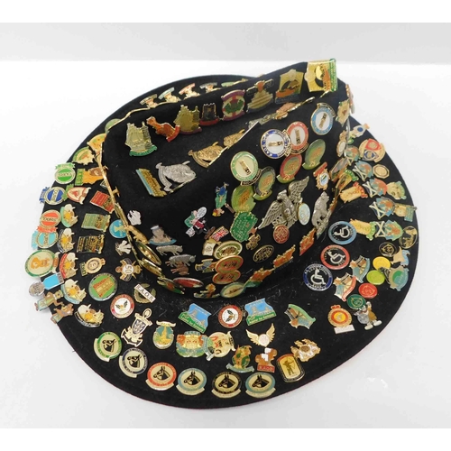 16 - Cowboy hat with approximately - 200 metal pin badges