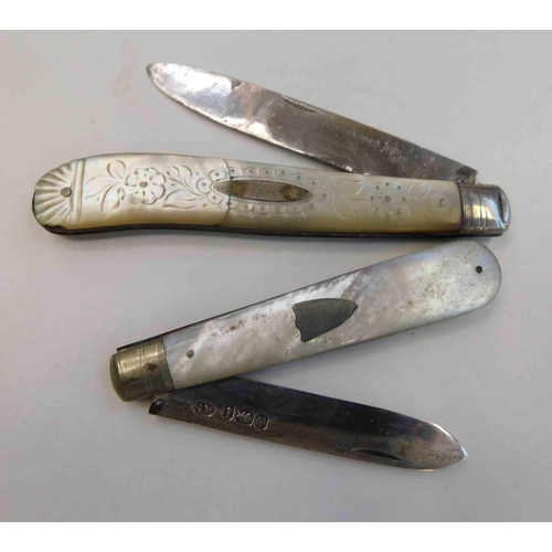 233A - Two - silver & mother of pearl - fruit knives