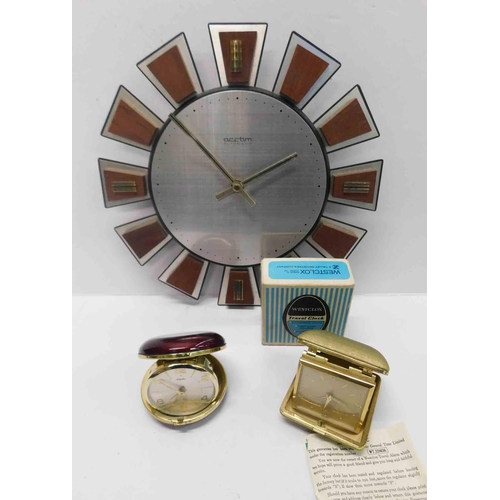 235 - Acctim - automatic wall clock & two vintage travel clocks