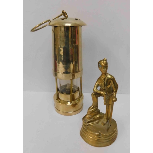 250 - Brass - miners lamp & figure