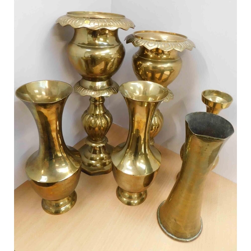 271 - Six - vintage brass vases - approx combined weight 5342 gms