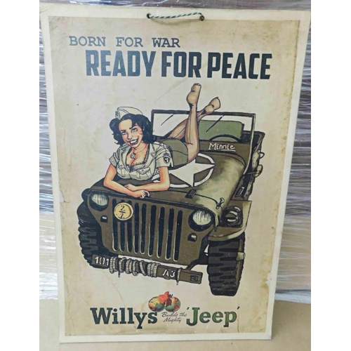 647 - Willys Jeep USA poster on card Army stamped