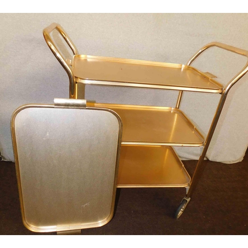 775 - Retro brass tea trolley & tray