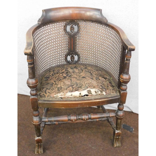 777 - Antique oak chair with curved rattan back