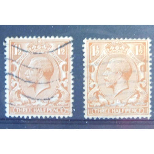 102 - George V era - two/Three Half Pence stamps - with F for E error