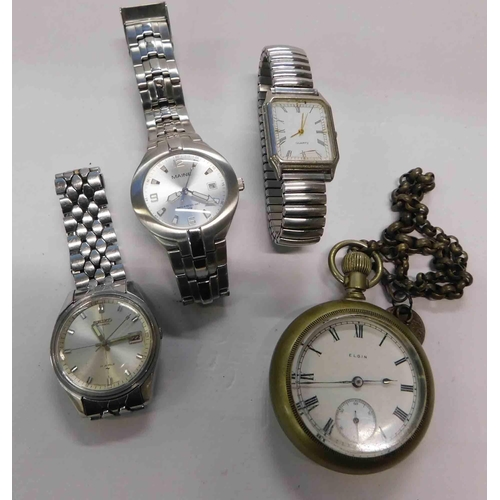 103 - Elgin pocket watch & three wristwatches - including Seiko & Maine