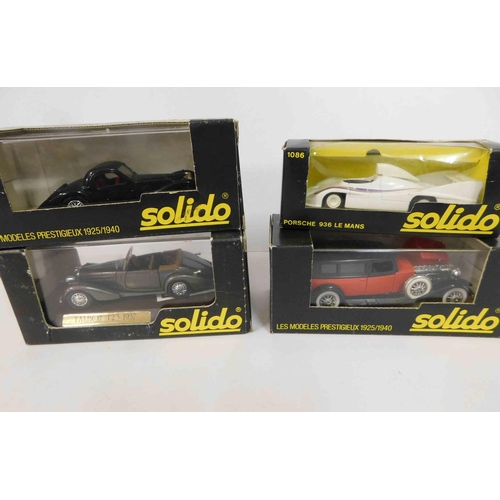 114 - Four - Solido die cast cars - including Bugatti 88/Porsche 936/Duesenberg & Talbott 23