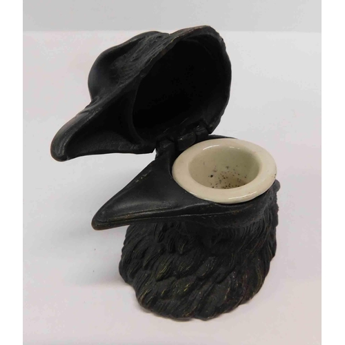 124 - Cast metal - eagle head - ink well & liner