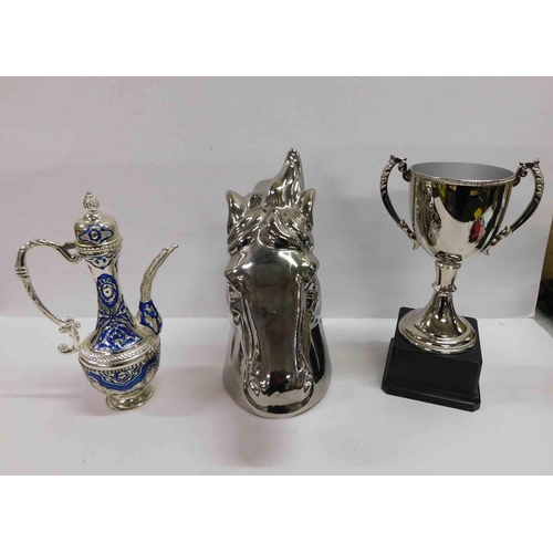 30 - Middle Eastern style teapot - trophy & horses head ornament