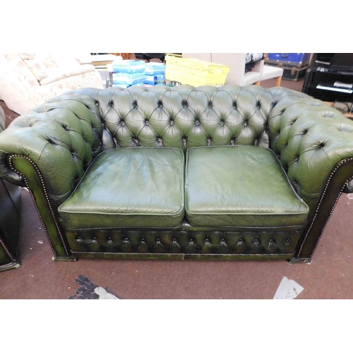 549 - Green Chesterfield 2 seater sofa and matching armchair (requires under cushion straps)