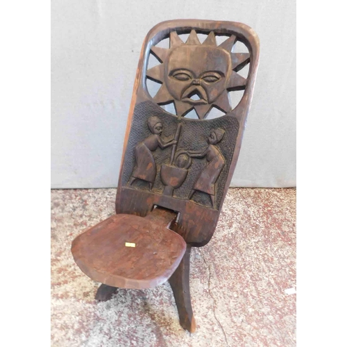 557 - Wooden birthing chair - hand carved, African