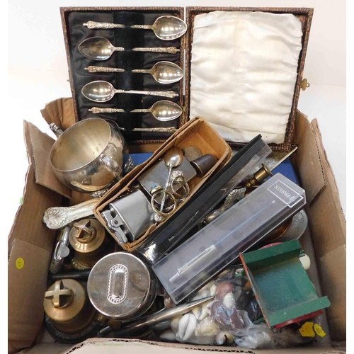 57 - Mixed items including - lighters/thimbles/silver/brass ware & Parker pens