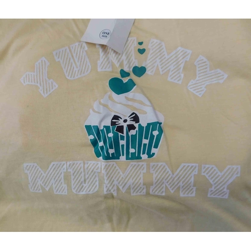 606 - 12x 'Yummy Mummy' print T shirts-one size fits all, various colours