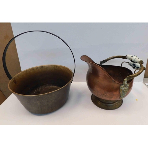 61 - Brass jam pan & copper coal scuttle